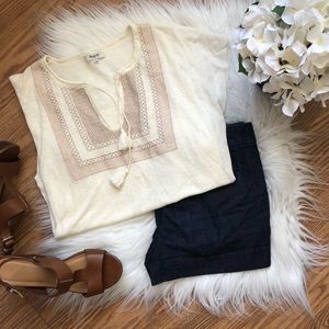 Madewell Cream Embroidered Square Blouse